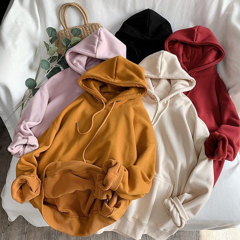 

Korean Hoodie Sweatshirt Women Autumn/winter Loose Casual Solid Color Lamb Plus Velvet Hooded Pullovers Women's Hoodies & Sweatshirts, Black