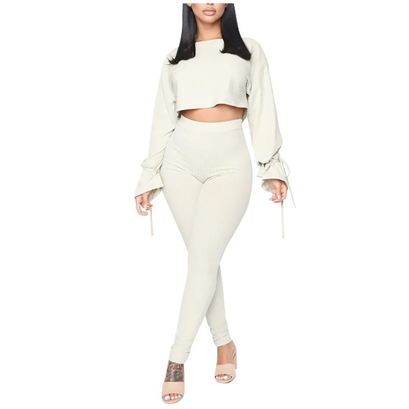 

Women's Tracksuits Women Solid Color Two Piece Outfits Long Sleeve Crop Top And Pants Suit Joggers Clubwear Tracksuit Sweatsuit Conjuntos De, Black
