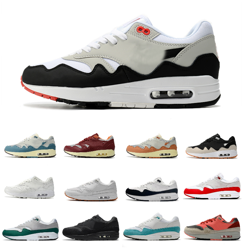 

2022 Fashion Women Mens Trainers Patta Waves Max 1 Running Shoes Monarch Noise Aqua Maroon Black Cactus Jack 87 Baroque Brown Saturn Gold Cave Stone 1s Sports Sneakers, Bubble package bag