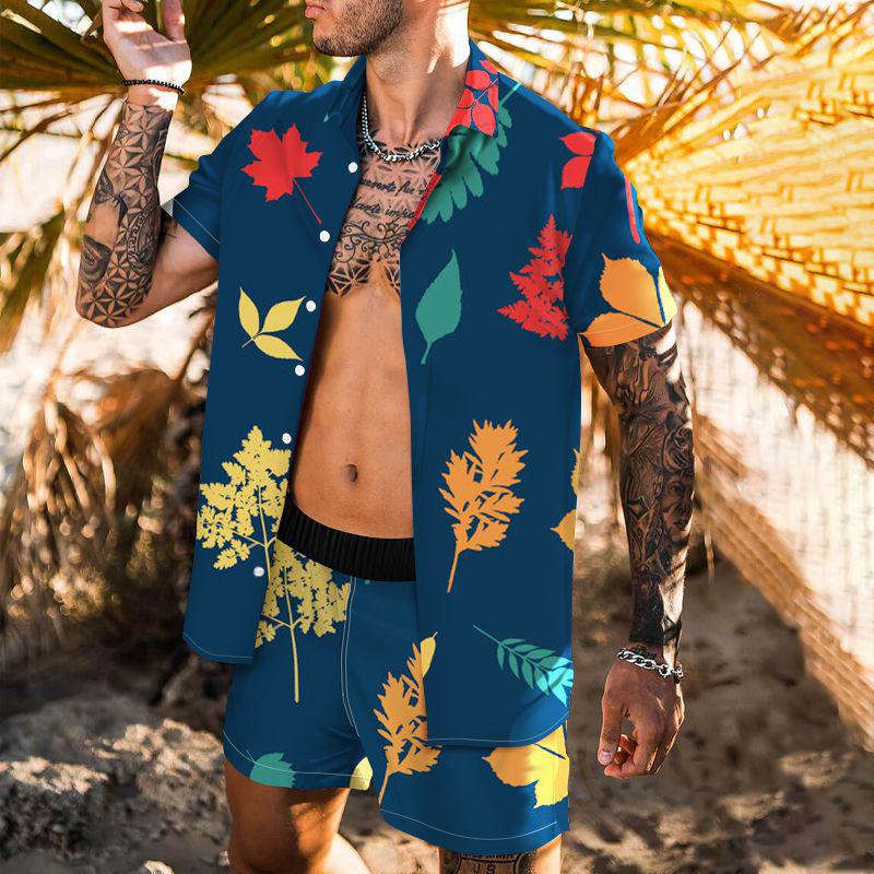 

Men' Tracksuits Summer Men High Quality Hawaiian Sets Printing Short Sleeve Shirt Beach Shorts Streetwear Holiday Mens Two Piece Suit Trend, Ht167