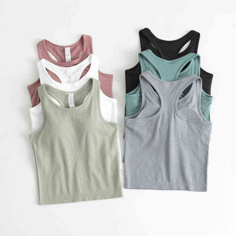 

Racerback Yoga Tank Tops Women Fitness Sleeveless Cami Top Sports Shirt Slim Ribbed Running Gym Shirts with Built In Bra T220725, Slate grey