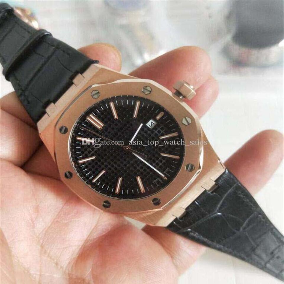 Fournisseur d'usine Montre mécanique en or rose automatique 42 mm cadran noir Auto Date derrière les montres pour hommes de haute qualité transpa