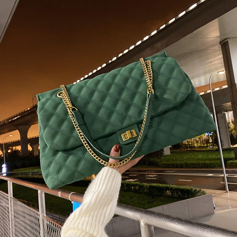

Evening Bags Suede PU Leather Big Bag Chains Women Shoulder Luxury Designer Handbags Purses Lady Crossbody Messsenger Sac, Pu brown