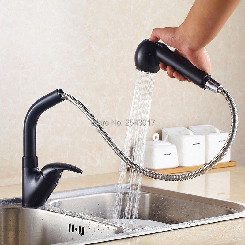 

Kitchen Faucets Pull Out Faucet Sink Mixer Black High Quality Painted Single Handle And Cold Taps ZR370