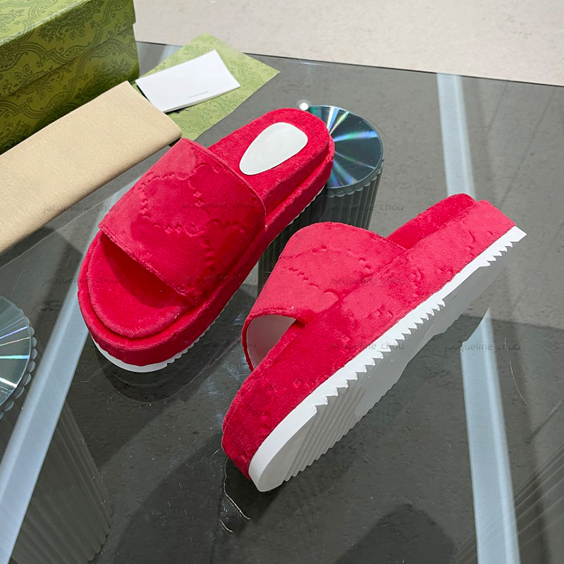 

Fashion Women Slippers Designer Slides Platform Sliders Luxurious Sandals 5.5CM Thick Bottom Real Leather Jacquard Suede Sandalen Summer Shoes, 1#