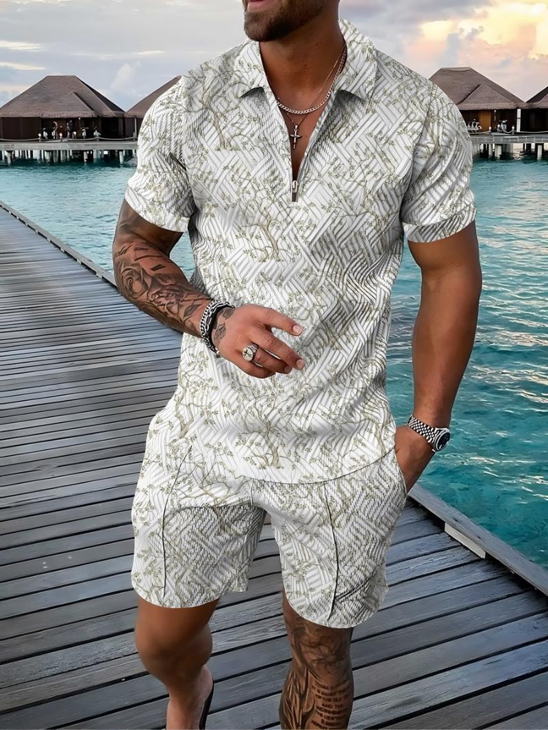 

Men' Tracksuits Floral Men Shirt Set 3d White Poloshirt Print Harajuku Mens Tracksuit Casual Fashion Zipper Short Sleeve Shorts SetsMen' M, Cs-sh18