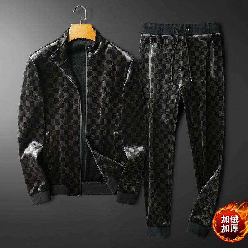 

Men's Tracksuits Autumn And Winter Gold Velvet Thickened Plush Zipper Set European Station Men's Two-piece WearMen's