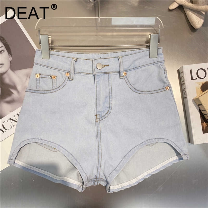 

DEAT Women Asymmetrical Denim Shorts Arrivals High Waist All Match Fashion Temperament Spring Summer 210709, Black