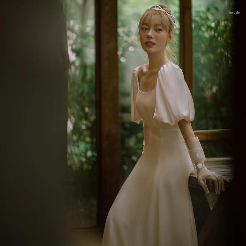 

Ethnic Clothing Women Elegant Square Neck Long Dress Sexy Puffy Sleeve Prom Wedding Fashion Party Gown Plus Size XS-3XL