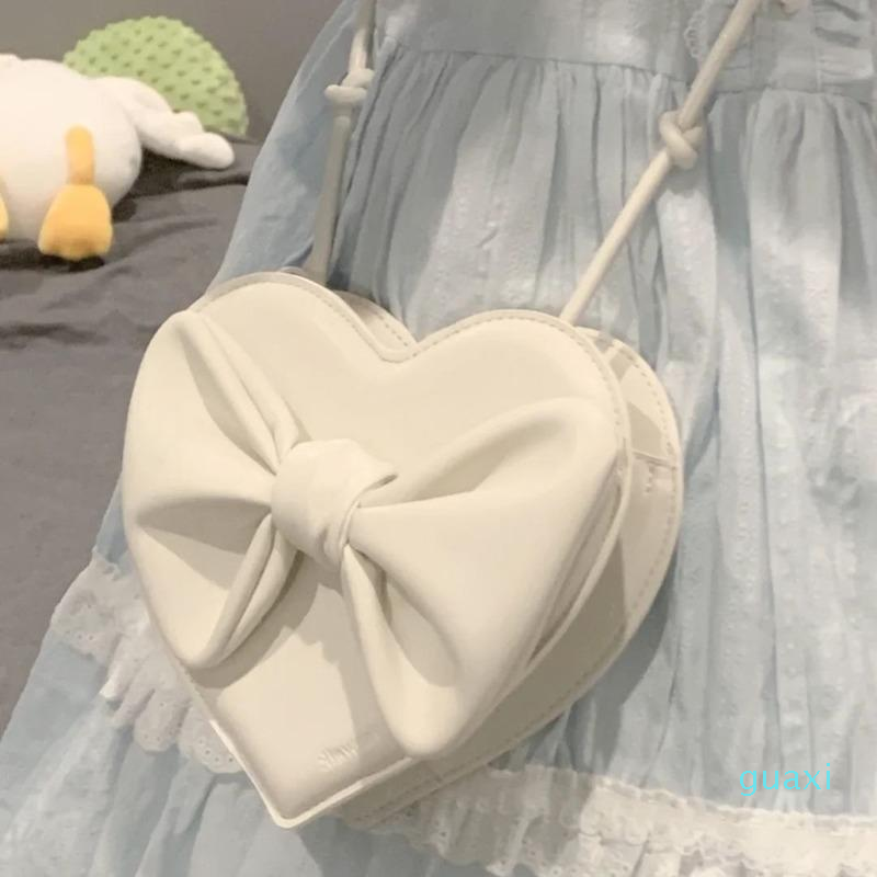 Sacs de soirée Xiuya mignon coeur blanc sac à bandoulière femme Harajuku Kawaii petit nœud papillon bandoulière femmes téléphone portable sac à m