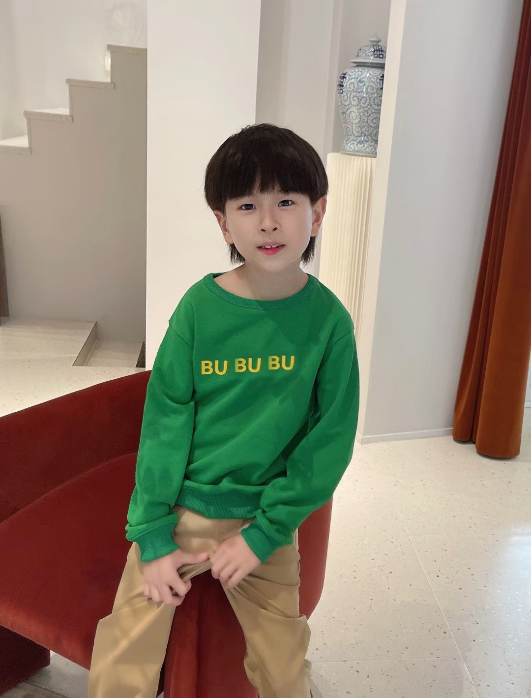 Boys Girls Pullovers Baby Sweaters kids Designer Clothes Top Green Pullover Sweater With Letter O-Neck New Long Sleeve Cotton Size 100-160-image-788311416