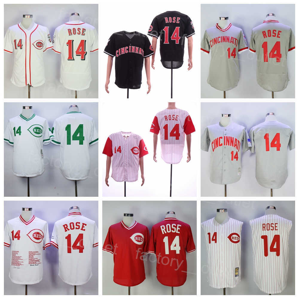 Vintage 1969 1976 Trowback Baseball 14 Pete Rose Jersey All Centred Team Color rouge blanc noir pull gris flexbase cool base rétro Pinstripe Coop