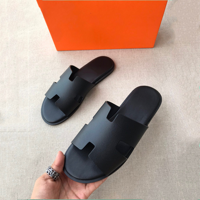 Été Pantufla Pantoufles Homme Plage Casual Chaussures Designer Haute Qualité Caflskin grain En Cuir Hommes Classique Sandales
