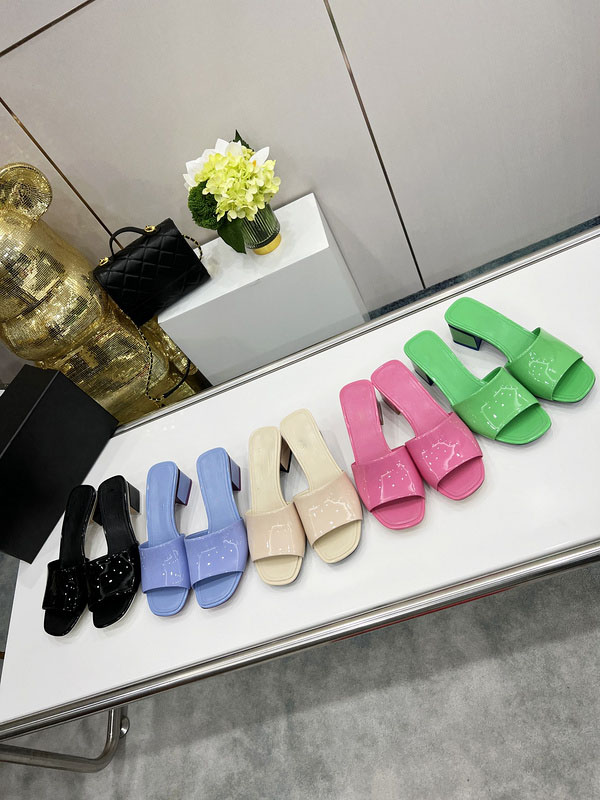 

Top Quality Women Mules Slipper Calfskin Light Pink Slide Sandal Coarser Heels Slippers Designer Summer Luxury Fashion girl Beach Shoes