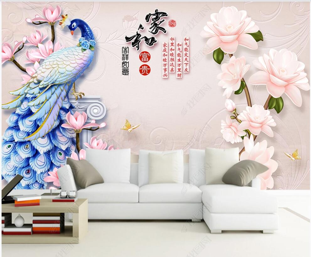 

custom photo mural wallpaper 3d on the wall Embossed Peacock Tea Tree Flower bedroom home decor living room wallpapers for walls in rolls 3D, Non-woven wallpaper