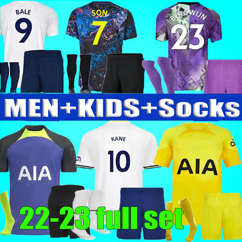 

21 22 23 KANE SON Soccer Jerseys KULUSEVSKI HOJBJERG colorful home Away 2021 2022 2023 LUCAS Tottenham Third Football kit shirt BRYAN SPURS purple ROMERO Men kids sets, Away full set
