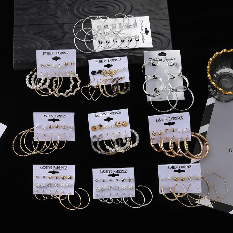 

Hoop & Huggie Women Oversized Round Earrings Set Vintage Golden Circle Pearl Earring Fashion Statement Bohemian JewelryHoop