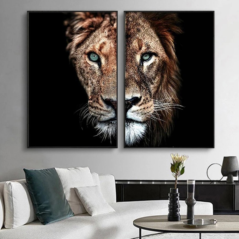 

Modern Lion and Lioness Canvas Paintings On the Wall Art Decorative Posters and Prints Black White Painting Pictures For Living