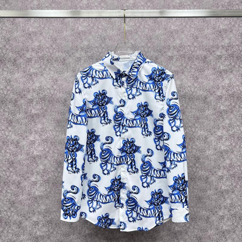 

Men's Casual Shirts Brand Men Classic Embroidery Tiger Fashion Cotton Shirt High Quality Pocket Short Sleeves S 2XL #BG26Men's