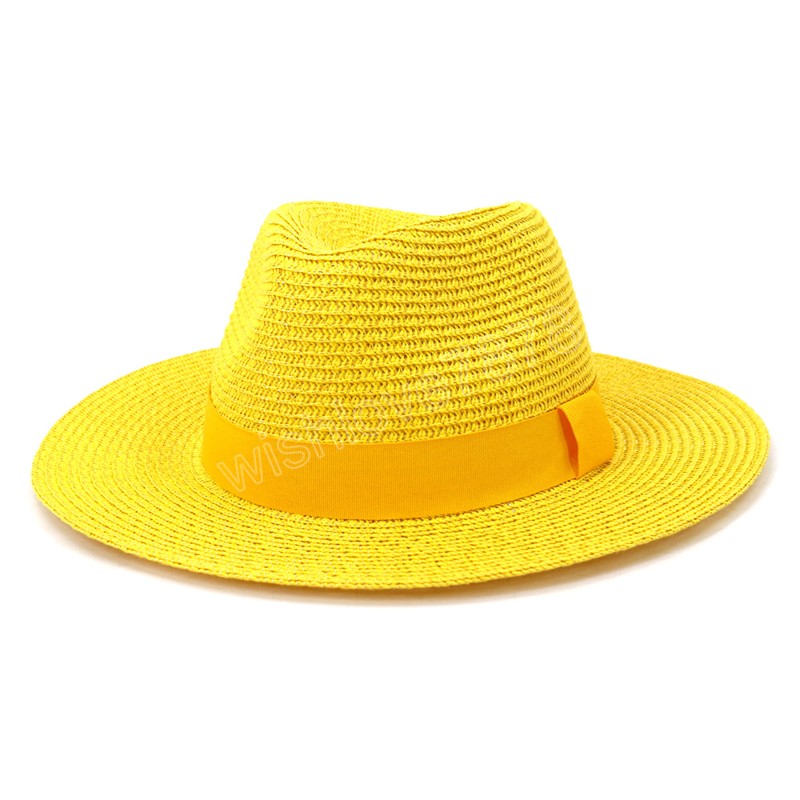 Color Spring Summer Ribbon Breathable Sun Straw Hat Casual Vacation Panama Fedoras Hat Unisex Beach Jazz Hats Chapeau