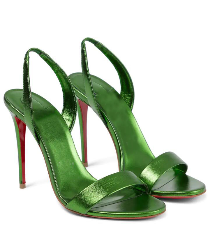 

Summer women sandal sexy high heels red bottoms shoes O Marylin 100mm black green leather slingback sandals ankle strap heeled shoe paris reds sole pump, 10
