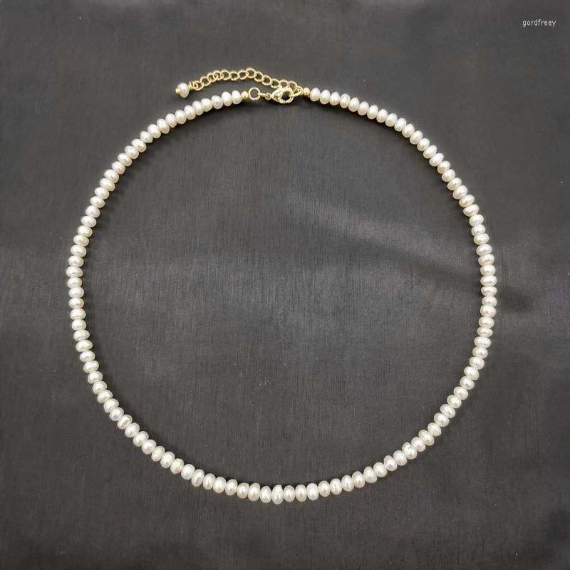 

Chains 4mm White Freshwater Pearl Necklace 14K Gold Filled Adjustable Chain Pearls Beaded Exquisite Choker Collier Perles Perlas WomenChains