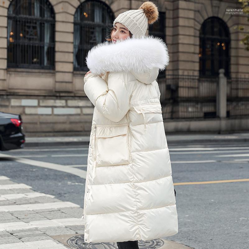 

Women's Down & Parkas Women Winter Jacket Shining Fabric Cotton Padded Warm Thicken Long Coat Big Fur Collar Hooded Fashion Parka Female Kar, Green