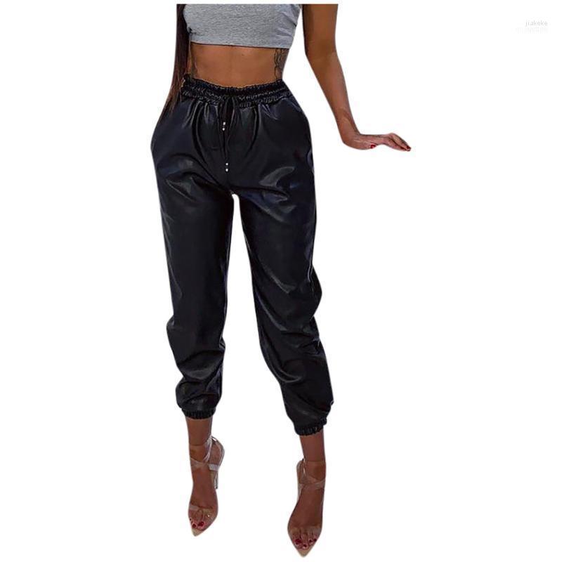 

Women' Jeans 2022 PU Leather Women Harem Pants Casual High Waist Elastic Faux Trousers For Autumn Streetwear1, Black