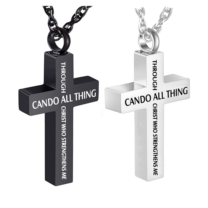 

Engraving Cross Pendant Necklaces Memorial Cremation Urn for Ashes Stainless Steel Jewelry Keepsake Gift for Human or Pet