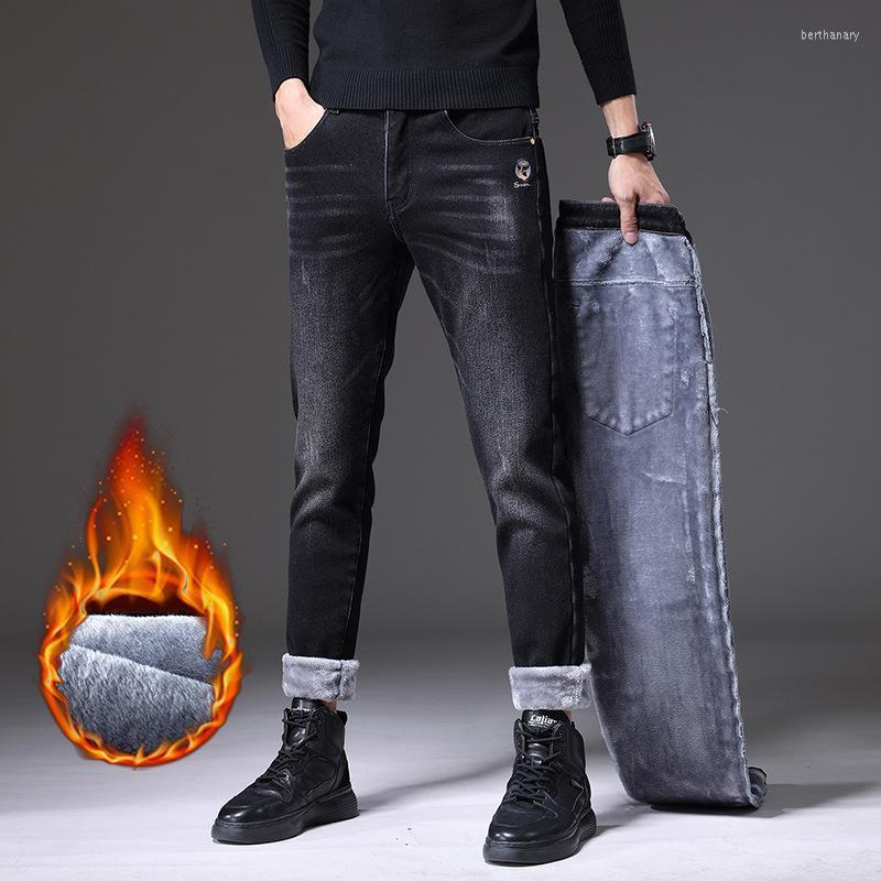 

Men's Jeans Winter Men's Thick Warm Classic Style Business Casual Regular Fit Elasticity Denim Pants MaleMen's Bert22, Jr627 black