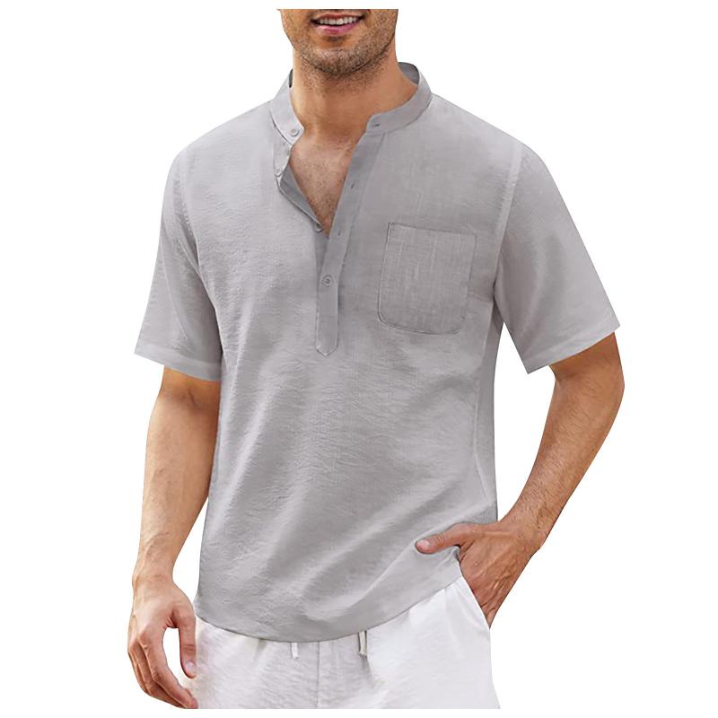 

Men' T-Shirts Men Summer Linen Shirt Design Thin Short Sleeve Breathable Style Solid Casual Streetwear With PocketMen' Men'sMen, White