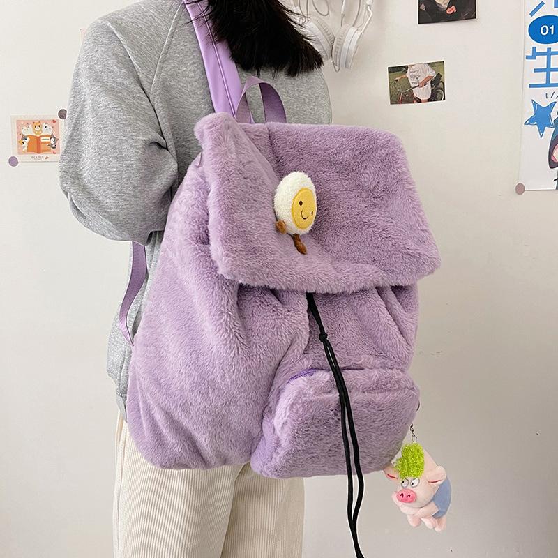 

School Bags Fluffy And Furry Schoolbag, Elementary Students, Third To Sixth Grade, Japanese Retro College Student Computer Backpack, Only-bag