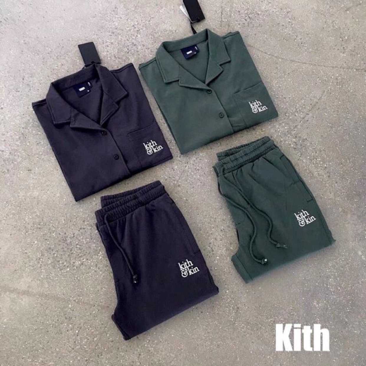 

Correct kith x Kin Pajama home clothes men' and women' lovers' pajamas suit top pants, Green suit