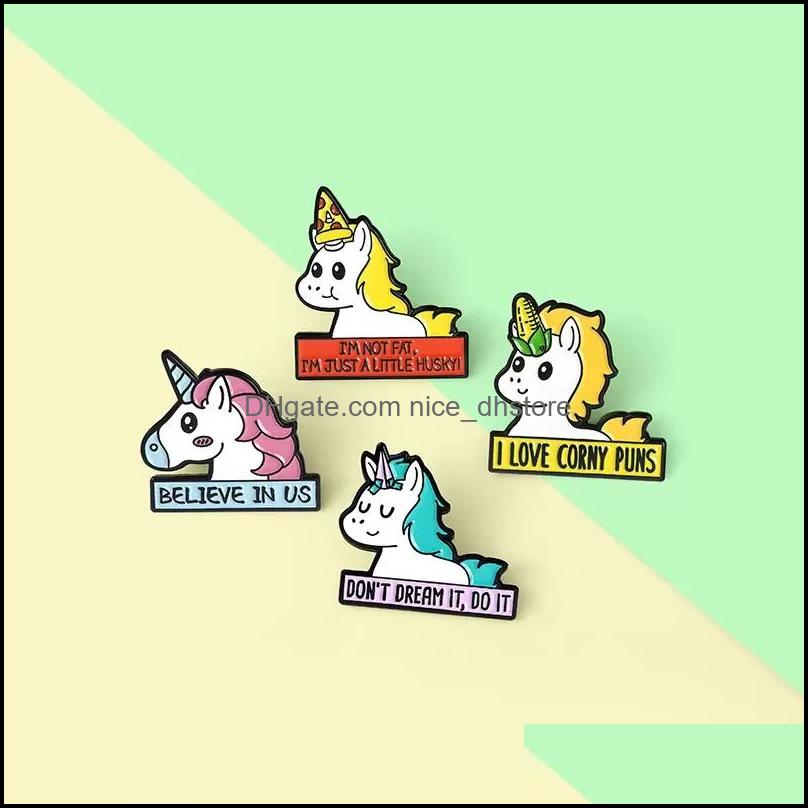

PinsBrooches Jewelry Horse Cartoon Animal Believe Enamel Brooches Pin For Women Fashion Dress Coat Shirt Demin Metal Funny Brooch Pi Dhsnx
