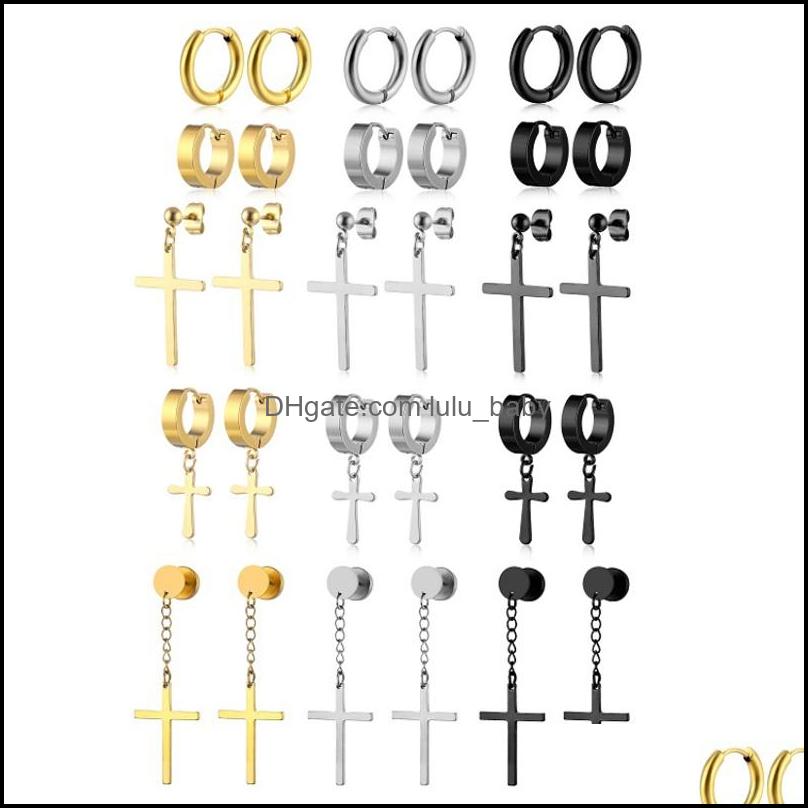 

Body Arts Tattoos Art Health Beauty Set Of 15 Pairs Titanium Steel Dangle Cross Earring Hoops For Piercing Punk Hiphop H Dh7Iu