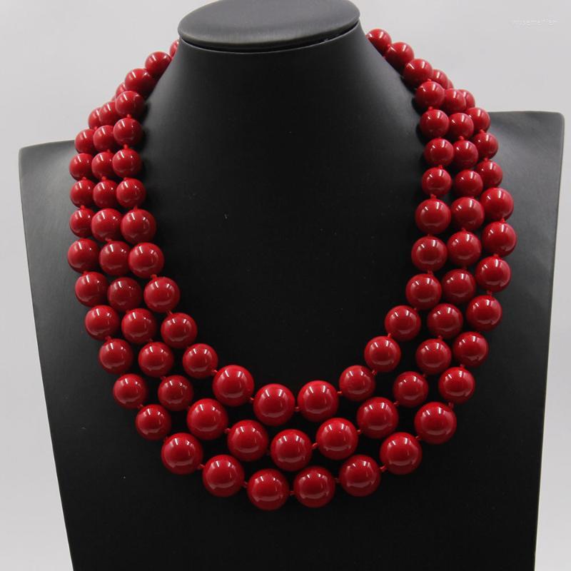 

Pendant Necklaces Jewelry 3 Strands 12mm-16mm Natural Coral Red Color Sea Shell Pearl Graduated Necklace Handmade For WomenPendant