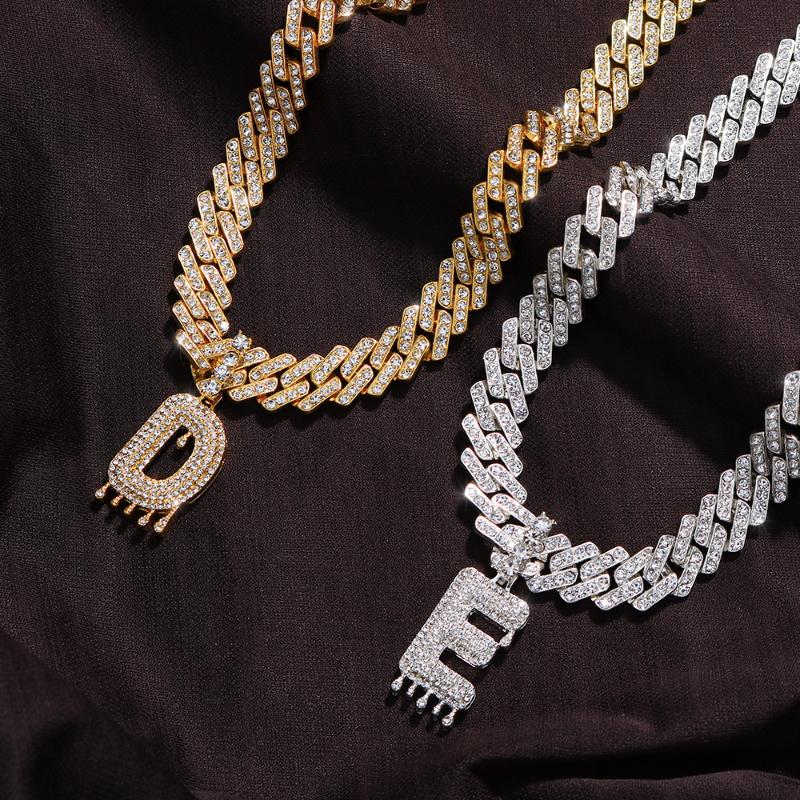 

Pendant Necklaces Baguette A-Z Initial Necklace Choker For Women Men Crystal Luxury Letter Cuban Link Chain Iced Out JewelryPendant