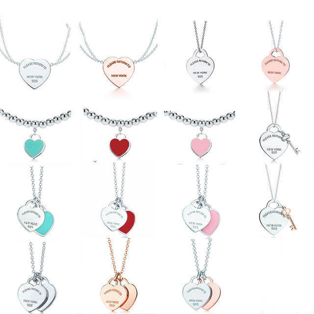 

Necklace 925 silver pendant necklaces female jewelry T exquisite craftsmanship with official logo classic blue heart wholesale Luxury brand designer with box