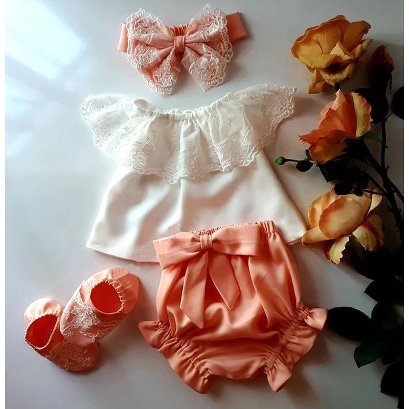

Clothing Sets 0-24M 3pcs Princess Baby Girls Clothes Off Shoulder Lace Floral Solid T Shirts Tops Bowknot Shorts HeadbandClothing, As pic