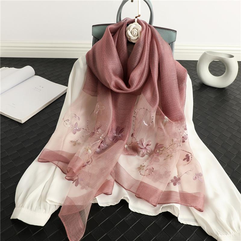 

Scarves Silk Wool Scarf Embroidered Women Flower With Beads Shawls Wraps Lady Travel Pashmina High Quality Winter WholesaleScarves
