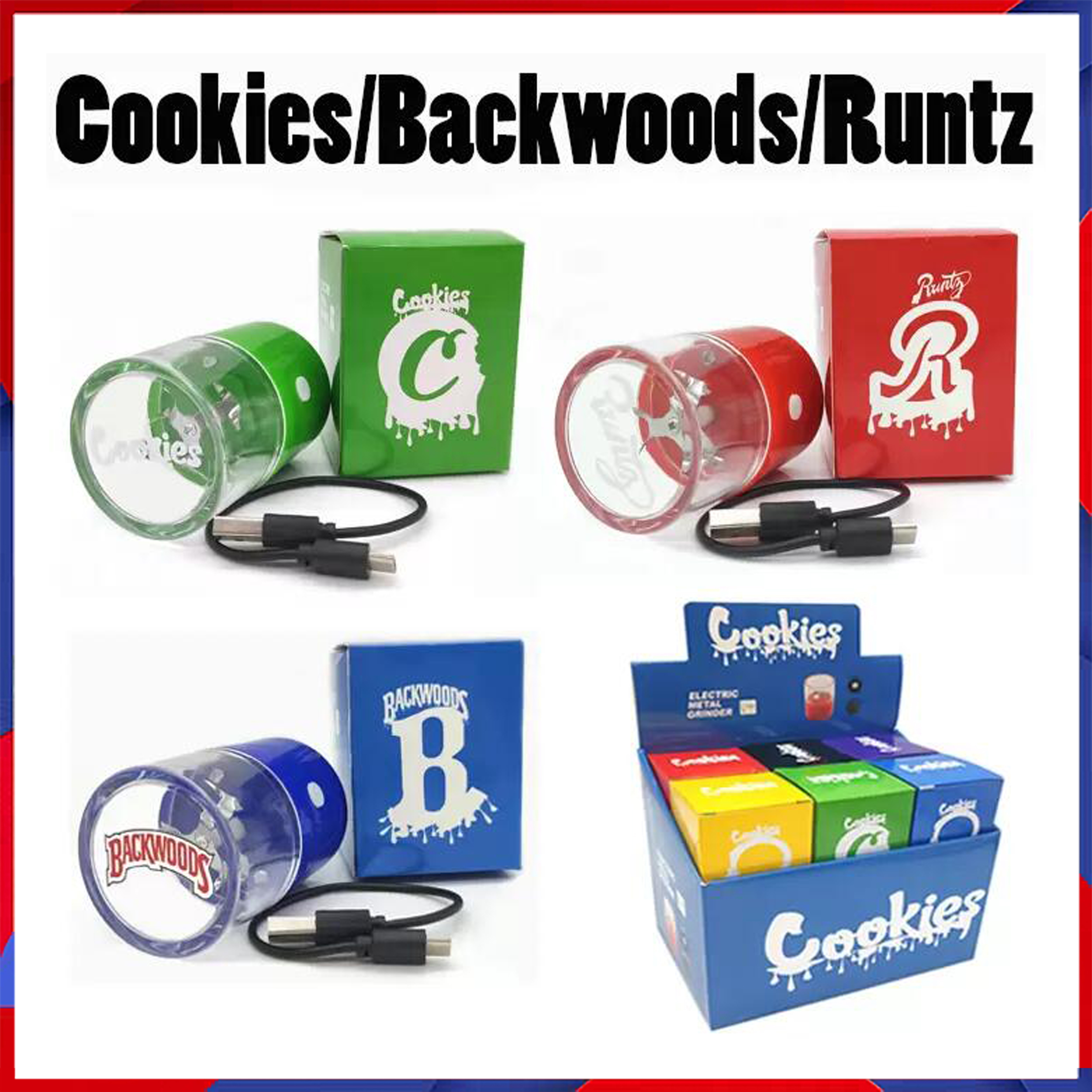 

Smoking Automatic Electric Grinder Portable Grinders USB Charging Battery Cookies Backwoods Runtz Acrylic Tobacco Crusher With Button Display Box For Dry Herb