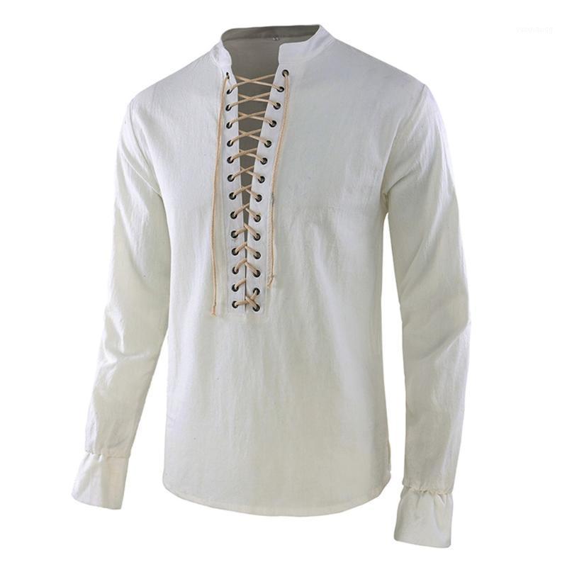 

Men' Casual Shirts Style Adult Men Medieval Knight Warrior Costume Cotton Tunic Clothing Norman Chevalier Braid Viking Pirate Saxon Shirt F, White
