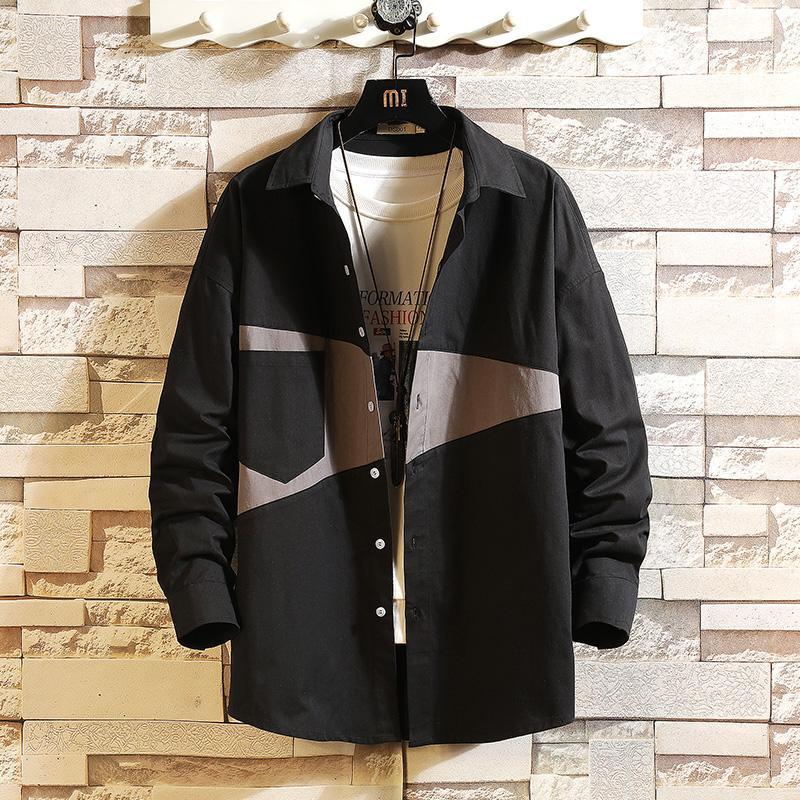 

Men's Casual Shirts Men 2022 Spring And Summer Fashion Brand Japan Style Patchwork 5XL Large Size Shirt Male Loose, Black