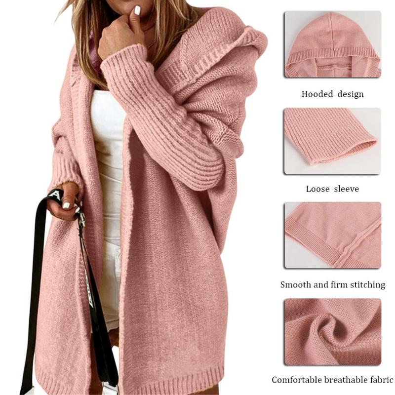 

Women' Knits & Tees Women Long Sleeve Hooded Knitted Cardigan Autumn Winter Sweater Loose Jacket Khaki Pink Yellow Red Purple Orange Blue J, Black