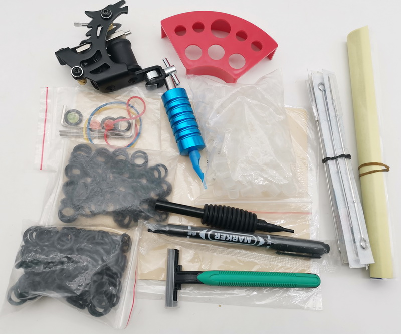 

KT008-2 Tattoo Guns Kits 1Pc Black Dragon Style Handmade Tattoo Machin Gun With Practise Skin Thermal Paper Grips Needles Ink Cups O-rings Starter Beginner Supply
