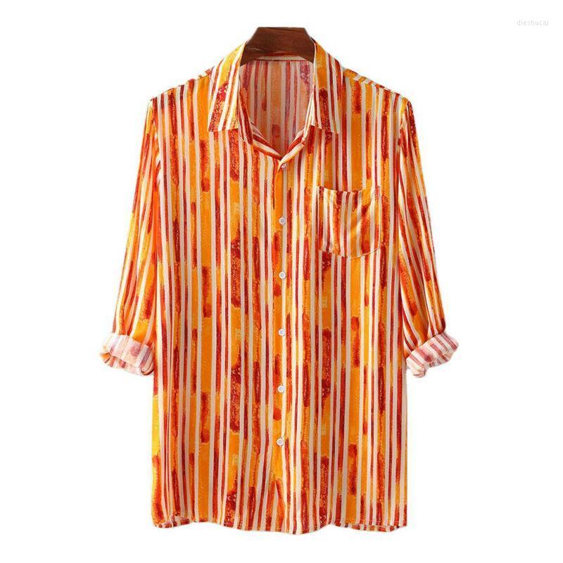 

Men' Casual Shirts Men Shirt Floral Long Sleeve Button Down Baggy Loose Collar Blouse, Orange