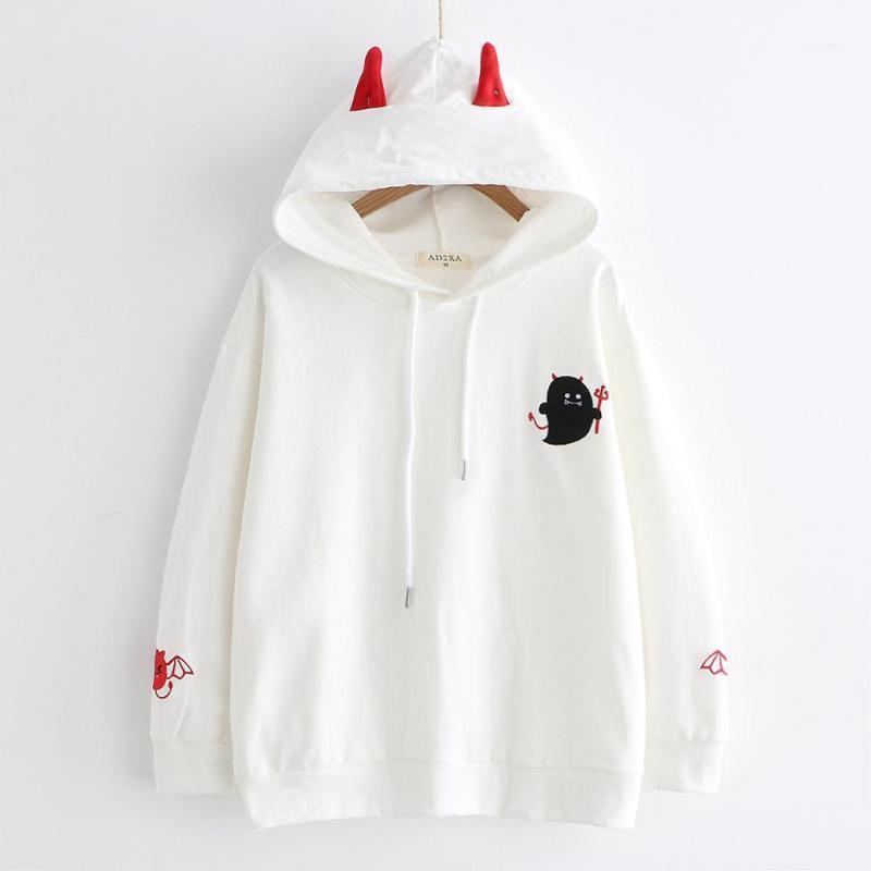 

Harajuku Devil Monster Halloween Cosplay Costume Red Ears White School Girl Hoodie Pullover Sweatshirt Coat Sweet Cute Novelty Women's Hoodi, Black