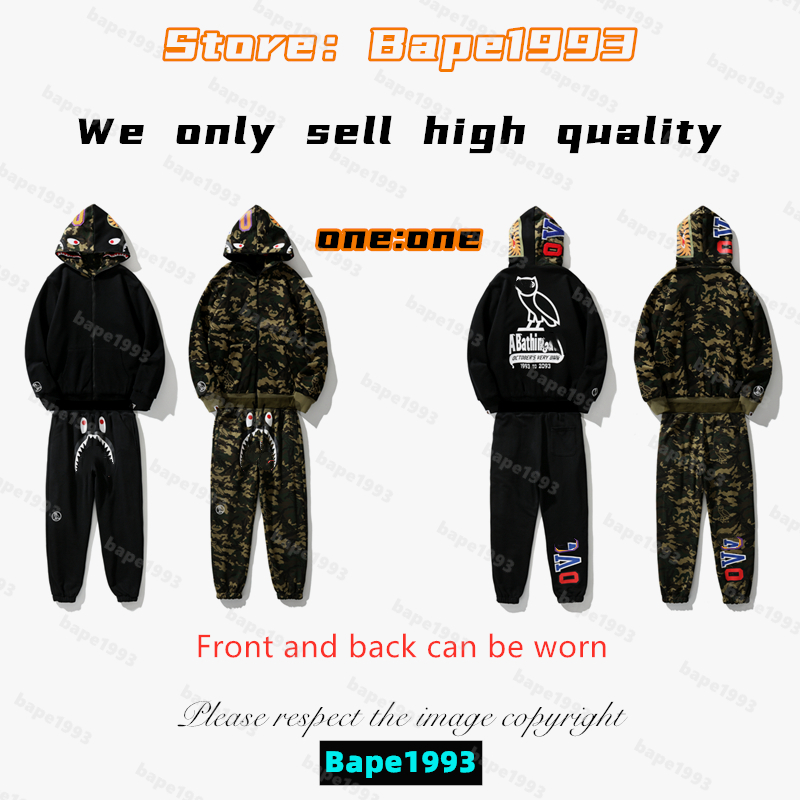 

High quality Apes Mens Hoodies & Pants Sets Japan shark B ape head Galaxy spots luminous camo Male and female couples with the same model 100% cotton hoodies set 1993 TZ1-21, 1 button