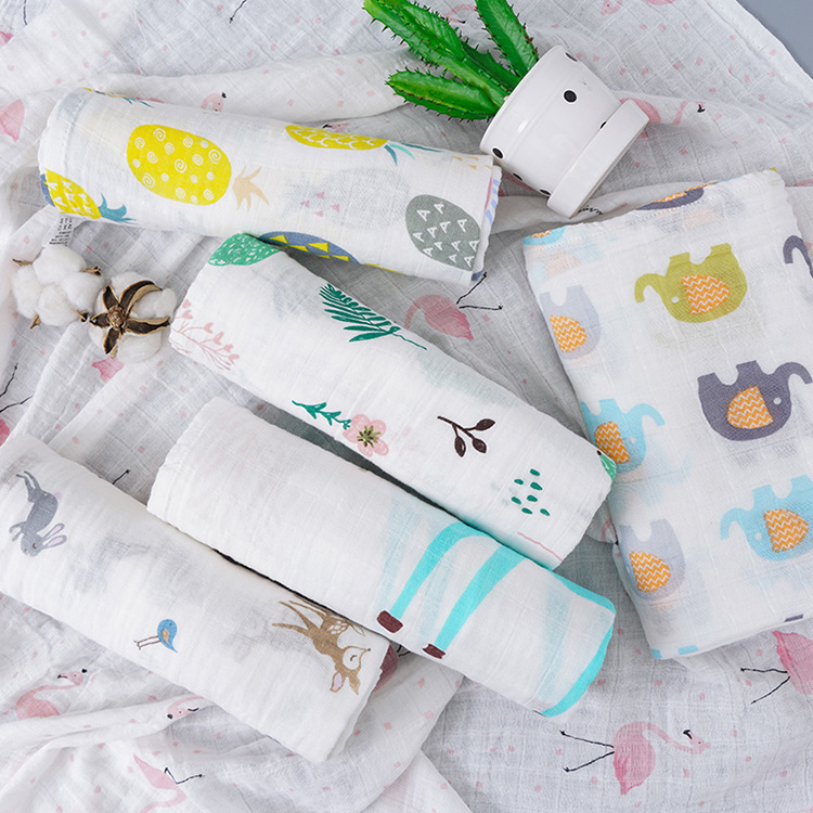 

Happy Flute Baby Muslin Swaddle Cotton Soft Baby Blanket For Newborn Girl and Boy Baby Wrap Sleepsack Bath Towel 120 110cm 2789 T2, As show