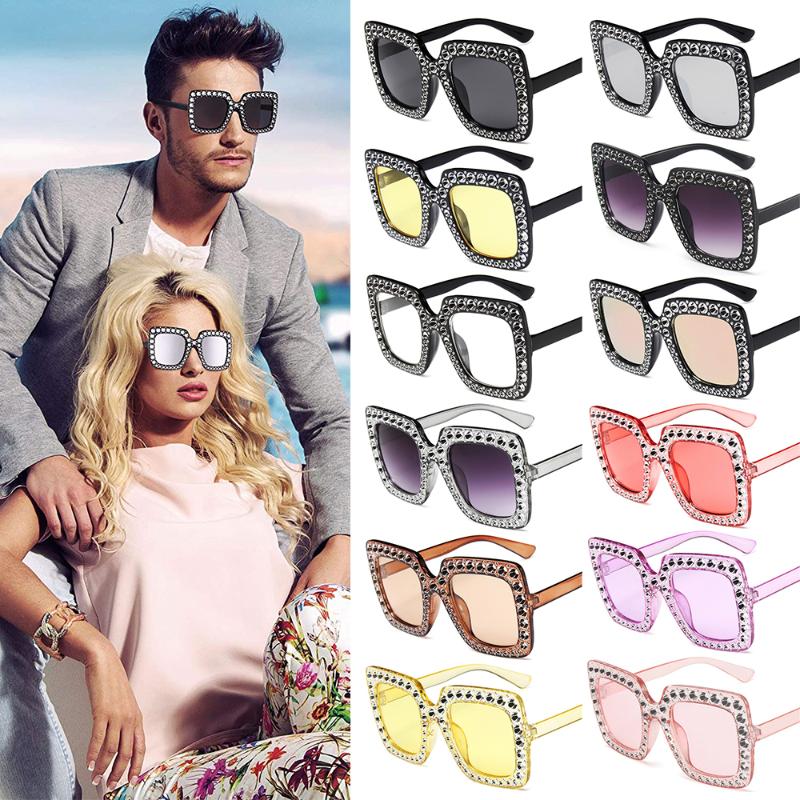 

Sunglasses Fashion Women Crystal V400 Square Sun Glasses Oversized EyewearSunglasses